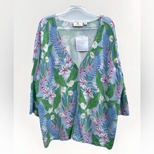 NEW Quacker Factory Cardigan Sweater Top Women 2X Floral Multi 3/4 Sleeve